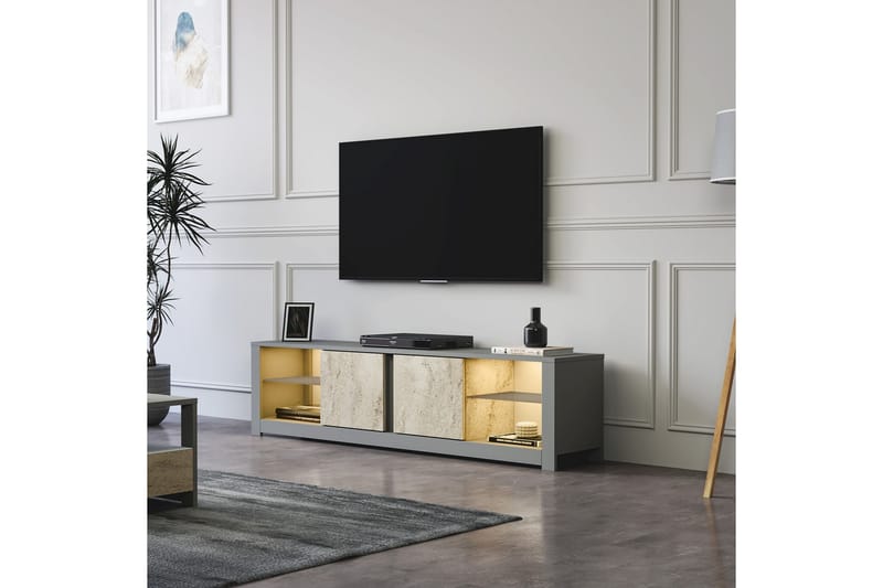 Griselda Tv-bänk 180 cm - Grå/Travertin - Möbler - TV- & Mediamöbler - TV bänk & mediabänk