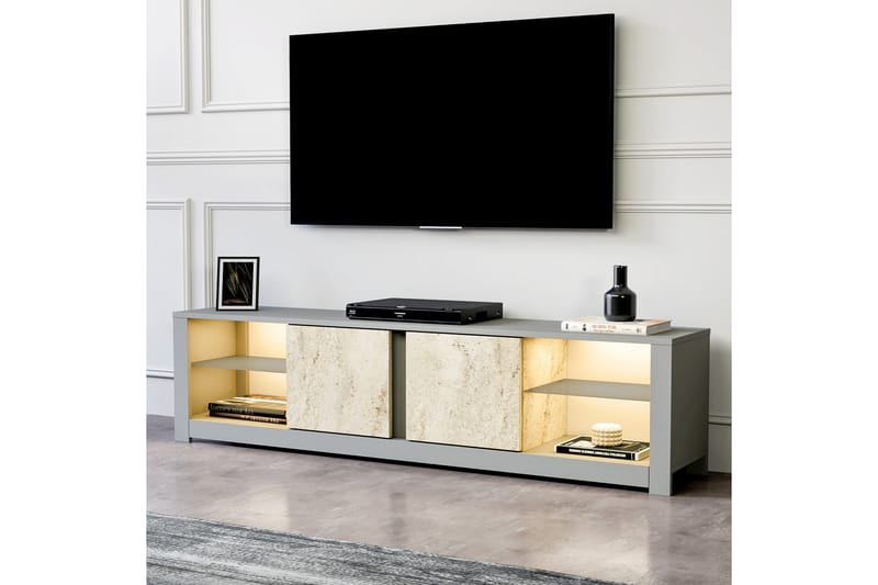 Griselda Tv-bänk 180 cm - Grå/Travertine - Möbler - TV- & Mediamöbler - TV bänk & mediabänk