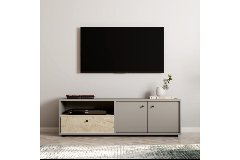 Gwen Tv-bänk 136 cm - Grå/Travertine - Möbler - TV- & Mediamöbler - TV bänk & mediabänk