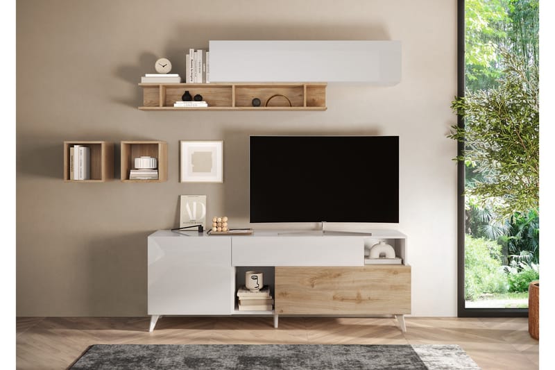 Monaco Tv-bänk 181x42 cm - Vit/Brun - Möbler - TV- & Mediamöbler - TV bänk & mediabänk