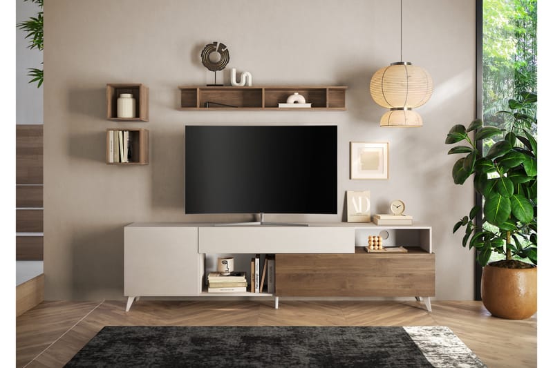 Monaco Tv-bänk 241x42 cm - Brun/Vit - Möbler - TV- & Mediamöbler - TV bänk & mediabänk