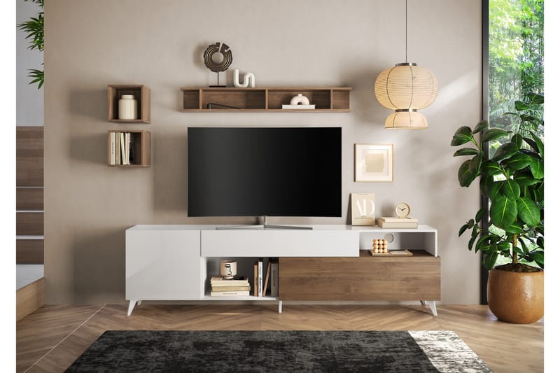 Monaco Tv-bänk 241x42 cm - Brun/Vit - Möbler - TV- & Mediamöbler - TV bänk & mediabänk