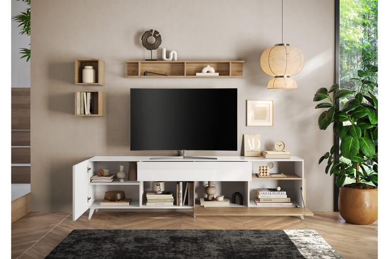 Monaco Tv-bänk 241x42 cm - Vit/Brun - Möbler - TV- & Mediamöbler - TV bänk & mediabänk