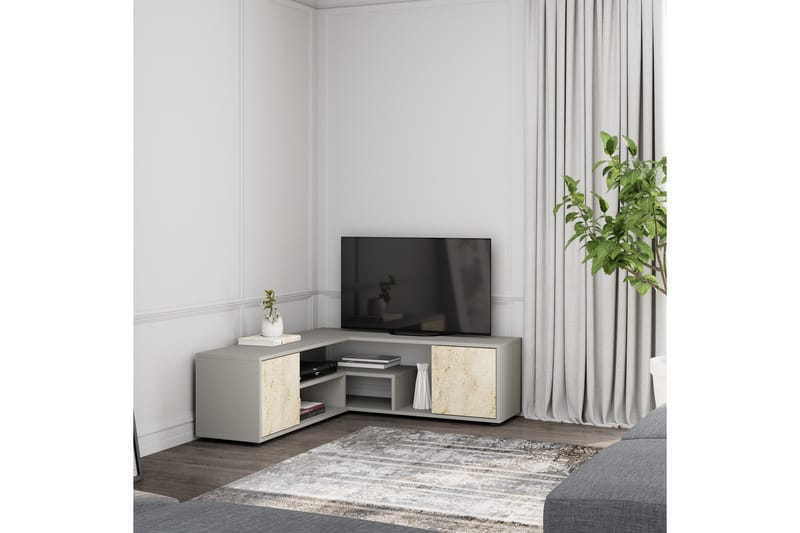 Pienk Tv-bänk 125 cm - Grå/Travertine - Möbler - TV- & Mediamöbler - TV bänk & mediabänk