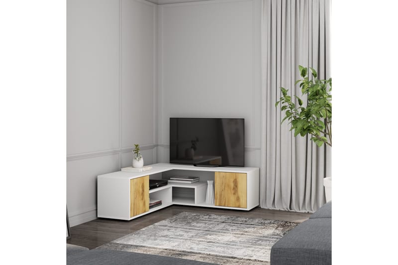 Pienk Tv-bänk 125 cm - Vit/Ek - Möbler - TV- & Mediamöbler - TV bänk & mediabänk