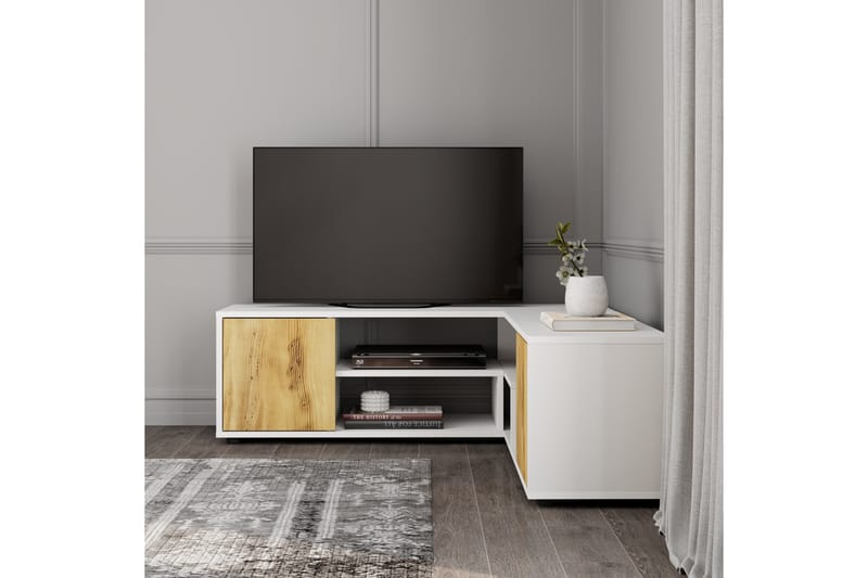 Pienk Tv-bänk 125 cm - Vit/Ek - Möbler - TV- & Mediamöbler - TV bänk & mediabänk