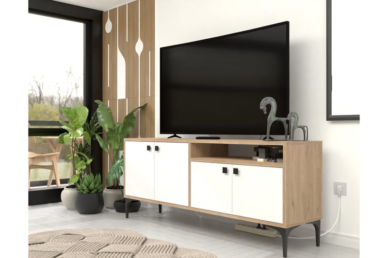 Tv-bänk Artemis 139 cm - Vit/Ek - Möbler - TV- & Mediamöbler - TV bänk & mediabänk