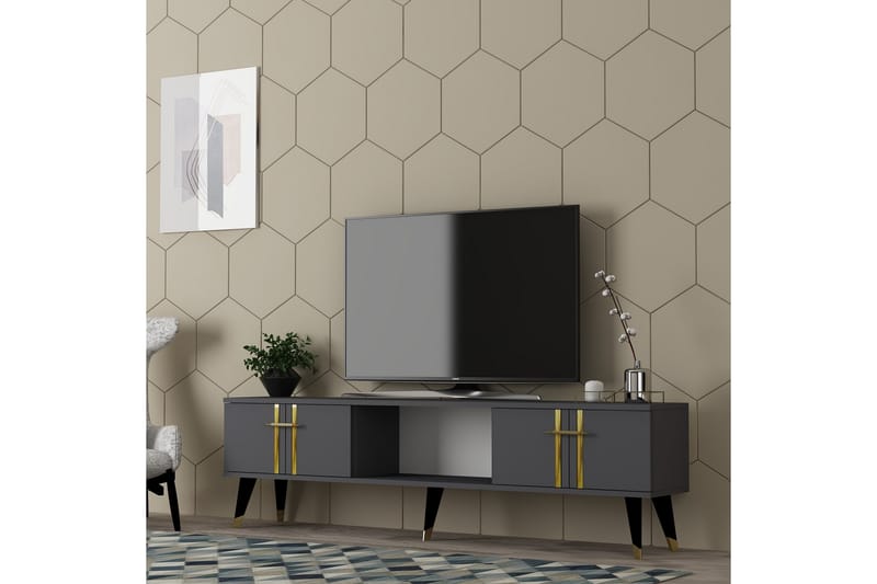 Tv-bänk Aselna 150 cm - Antracit/Guld - Möbler - TV- & Mediamöbler - TV bänk & mediabänk