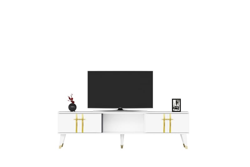 Tv-bänk Aselna 150 cm - Vit/Guld - Möbler - TV- & Mediamöbler - TV bänk & mediabänk