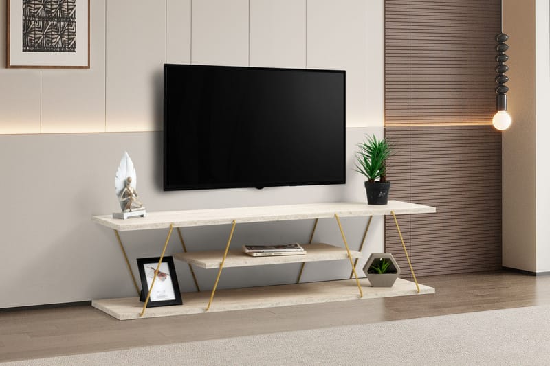 Tv-bänk Canaz 120 cm - Guld/Marmor - Möbler - TV- & Mediamöbler - TV bänk & mediabänk