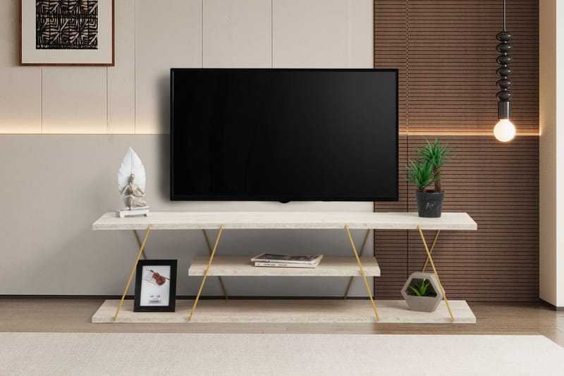 Tv-bänk Canaz 120 cm - Guld/Marmor - Möbler - TV- & Mediamöbler - TV bänk & mediabänk