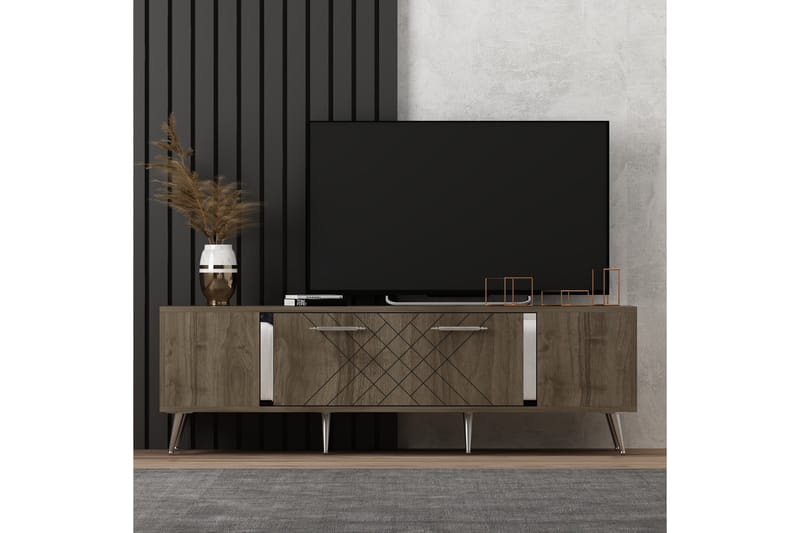 Tv-bänk Detas 150 cm - Valnöt/Silver - Möbler - TV- & Mediamöbler - TV bänk & mediabänk