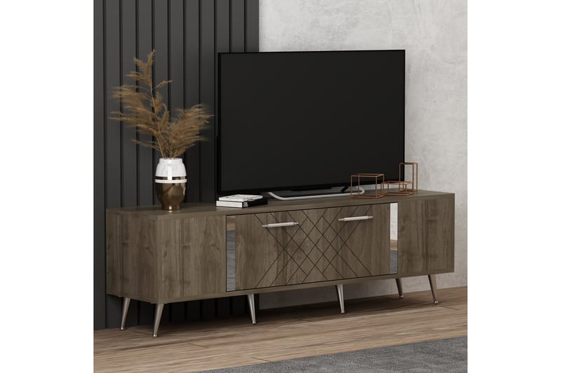 Tv-bänk Detas 150 cm - Valnöt/Silver - Möbler - TV- & Mediamöbler - TV bänk & mediabänk