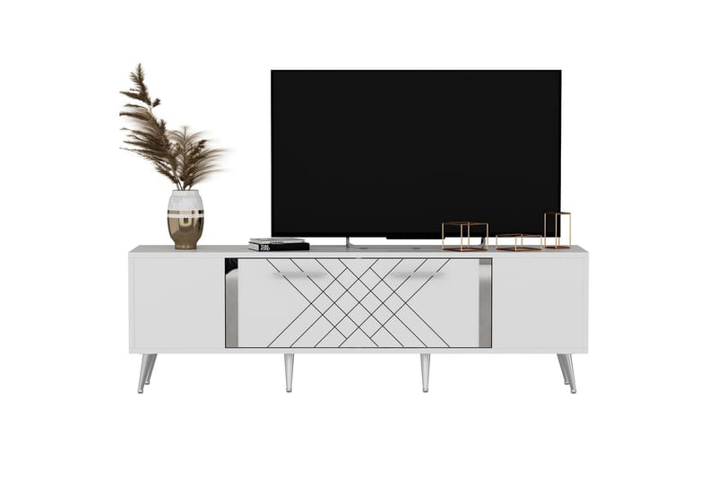 Tv-bänk Detas 150 cm - Vit/Silver - Möbler - TV- & Mediamöbler - TV bänk & mediabänk