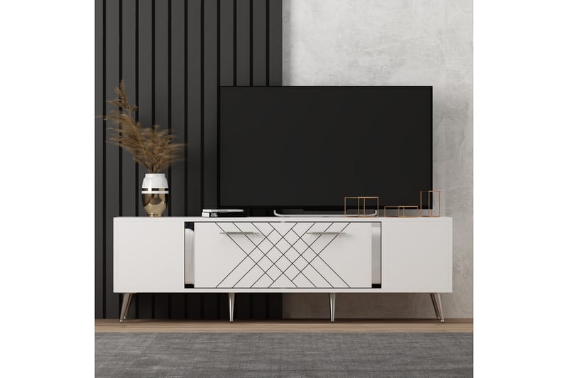 Tv-bänk Detas 150 cm - Vit/Silver - Möbler - TV- & Mediamöbler - TV bänk & mediabänk