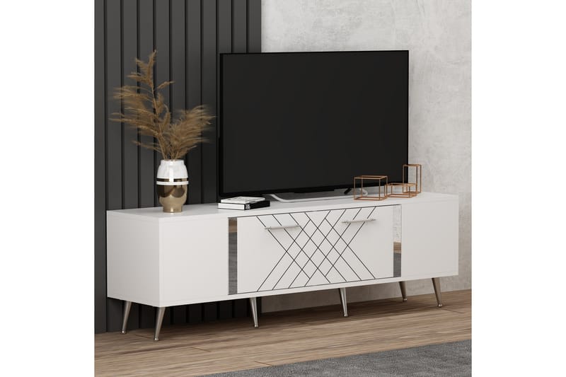 Tv-bänk Detas 150 cm - Vit/Silver - Möbler - TV- & Mediamöbler - TV bänk & mediabänk