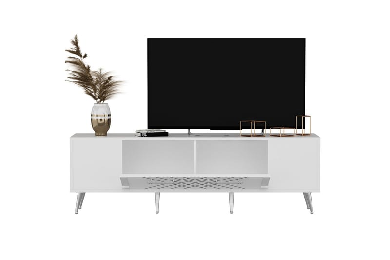 Tv-bänk Detas 150 cm - Vit/Silver - Möbler - TV- & Mediamöbler - TV bänk & mediabänk