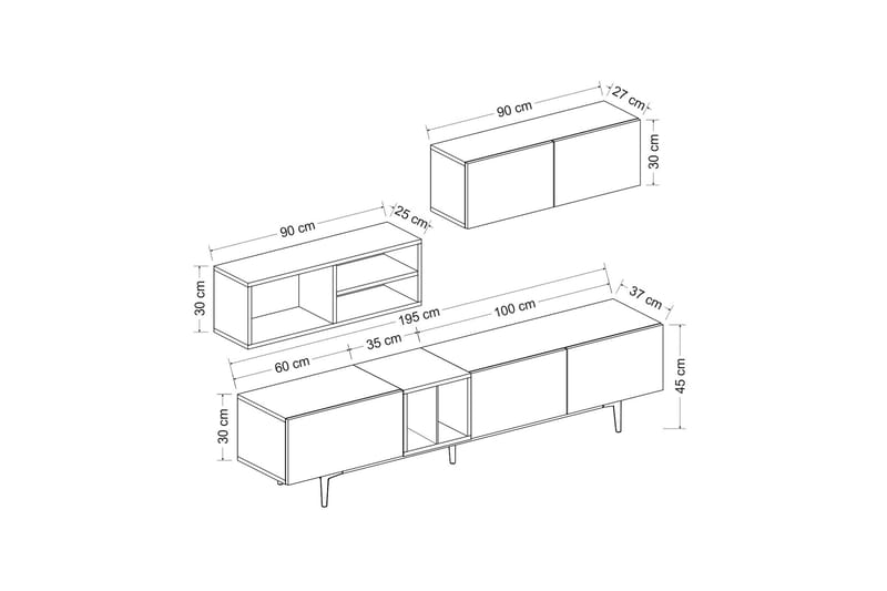 Tv-bänk Diany 180 cm - Svart/Vit/Ek - Möbler - TV- & Mediamöbler - TV bänk & mediabänk