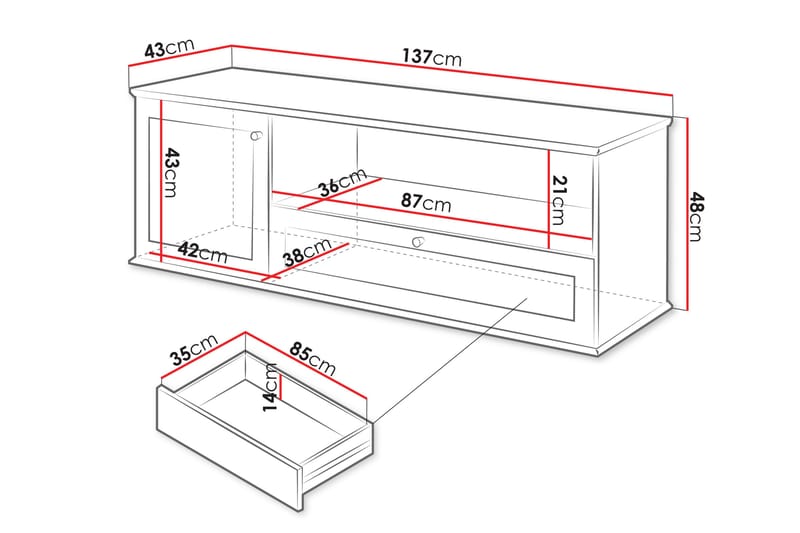 Tv-bänk Hammerdal 137 cm - Vit/Ek - Möbler - TV- & Mediamöbler - TV bänk & mediabänk