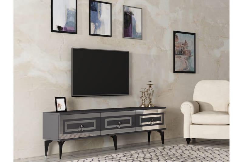 Tv-bänk Harlen 180 cm - Antracit/Silver - Möbler - TV- & Mediamöbler - TV bänk & mediabänk