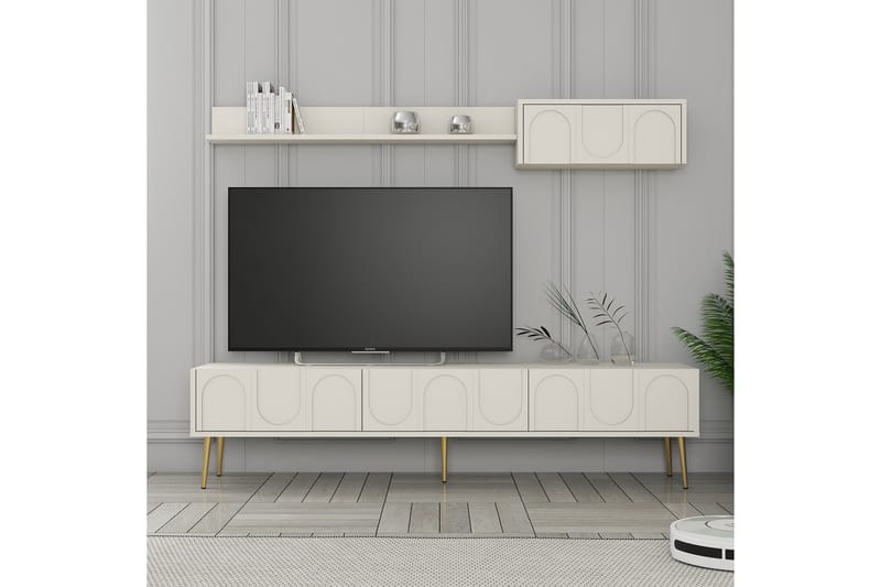 Tv-bänk Hazim 180 cm - Cream/Guld - Möbler - TV- & Mediamöbler - TV bänk & mediabänk