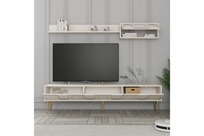 Tv-bänk Hazim 180 cm - Cream/Guld - Möbler - TV- & Mediamöbler - TV bänk & mediabänk