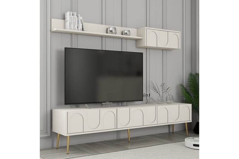 Tv-bänk Hazim 180 cm - Cream/Guld - Möbler - TV- & Mediamöbler - TV bänk & mediabänk