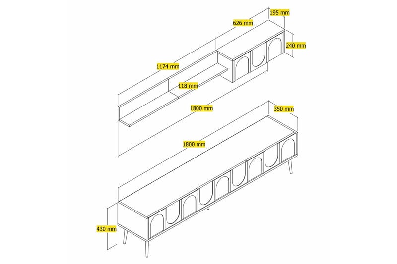 Tv-bänk Hazim 180 cm - Vit/Guld - Möbler - TV- & Mediamöbler - TV bänk & mediabänk