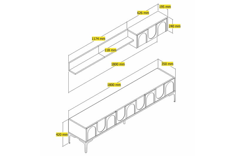 Tv-bänk Hazim 180 cm - Vit/Svart - Möbler - TV- & Mediamöbler - TV bänk & mediabänk