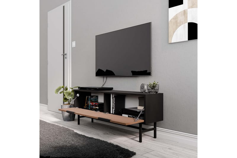 Tv-bänk Hillel 138 cm - Svart/Valnöt - Möbler - TV- & Mediamöbler - TV bänk & mediabänk