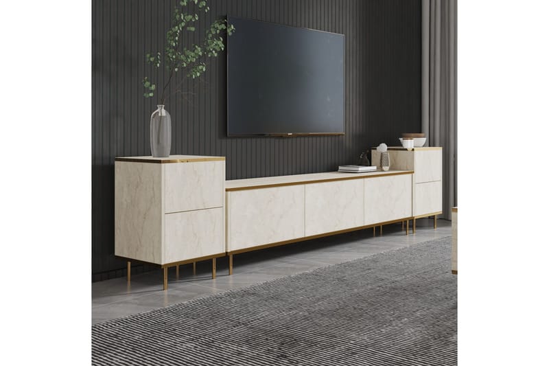 Tv-bänk Imaj 180 cm - Beige/Guld - Möbler - TV- & Mediamöbler - TV bänk & mediabänk