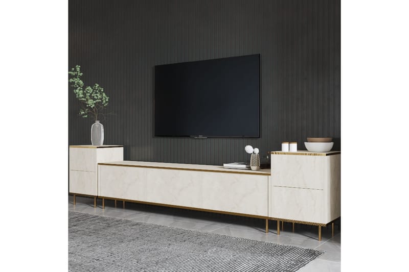 Tv-bänk Imaj 180 cm - Beige/Guld - Möbler - TV- & Mediamöbler - TV bänk & mediabänk