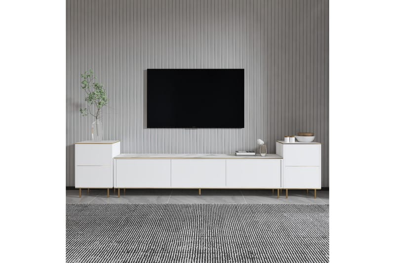 Tv-bänk Imaj 180 cm - Vit marmor/Guld - Möbler - TV- & Mediamöbler - TV bänk & mediabänk