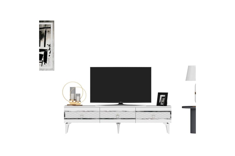 Tv-bänk Ipek 180 cm - Vit/Silver - Möbler - TV- & Mediamöbler - TV bänk & mediabänk