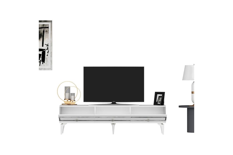 Tv-bänk Ipek 180 cm - Vit/Silver - Möbler - TV- & Mediamöbler - TV bänk & mediabänk