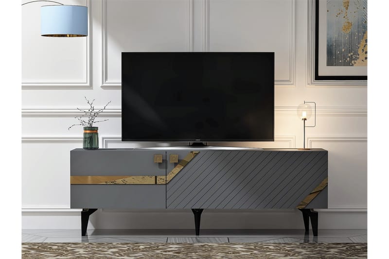 Tv-bänk Iris 150 cm - Antracit/Guld - Möbler - TV- & Mediamöbler - TV bänk & mediabänk