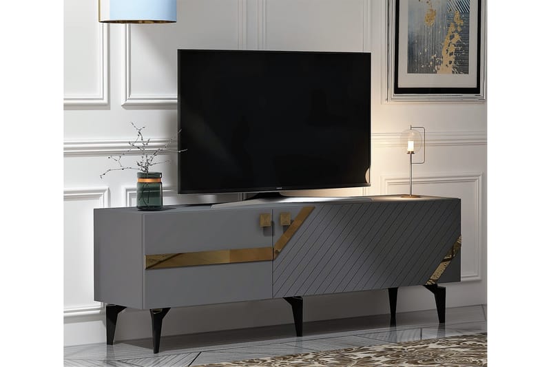 Tv-bänk Iris 150 cm - Antracit/Guld - Möbler - TV- & Mediamöbler - TV bänk & mediabänk