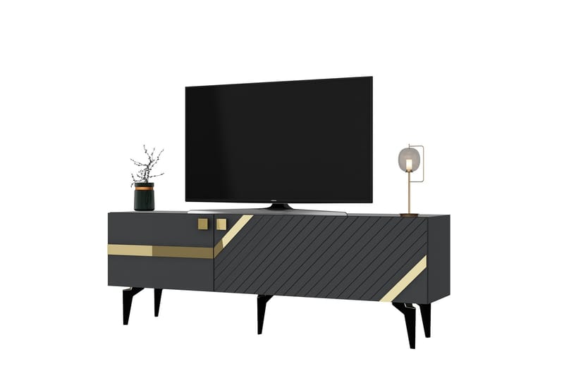 Tv-bänk Iris 150 cm - Antracit/Guld - Möbler - TV- & Mediamöbler - TV bänk & mediabänk