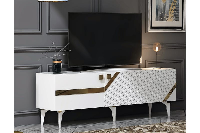 Tv-bänk Iris 150 cm - Vit/Guld - Möbler - TV- & Mediamöbler - TV bänk & mediabänk