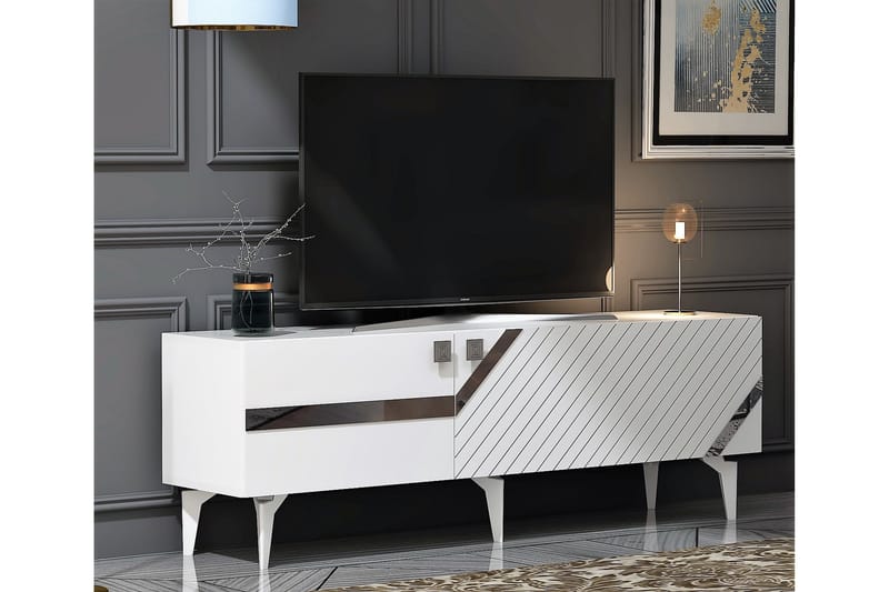 Tv-bänk Iris 150 cm - Vit/Silver - Möbler - TV- & Mediamöbler - TV bänk & mediabänk