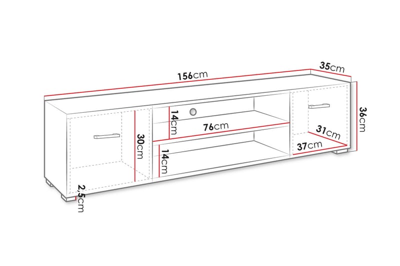 Tv-bänk Lindesberg 156 cm - Vit - Möbler - TV- & Mediamöbler - TV bänk & mediabänk