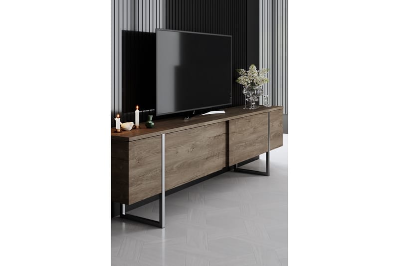 Tv-bänk Luxe 180 cm - Valnöt/Silver - Möbler - TV- & Mediamöbler - TV bänk & mediabänk