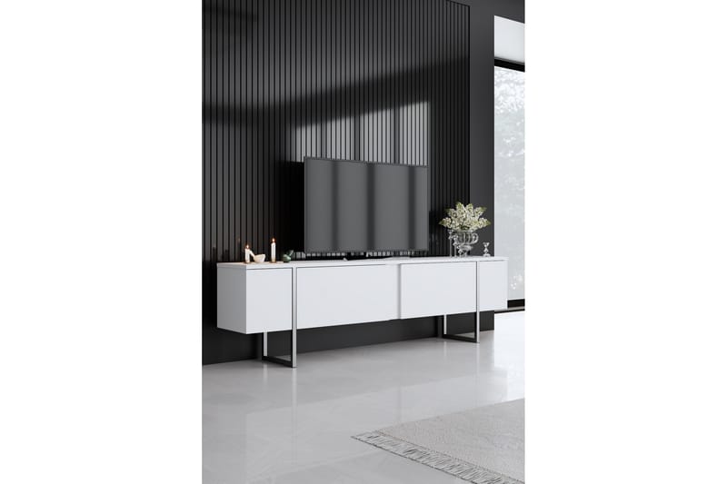 Tv-bänk Luxe 180 cm - Vit/Silver - Möbler - TV- & Mediamöbler - TV bänk & mediabänk