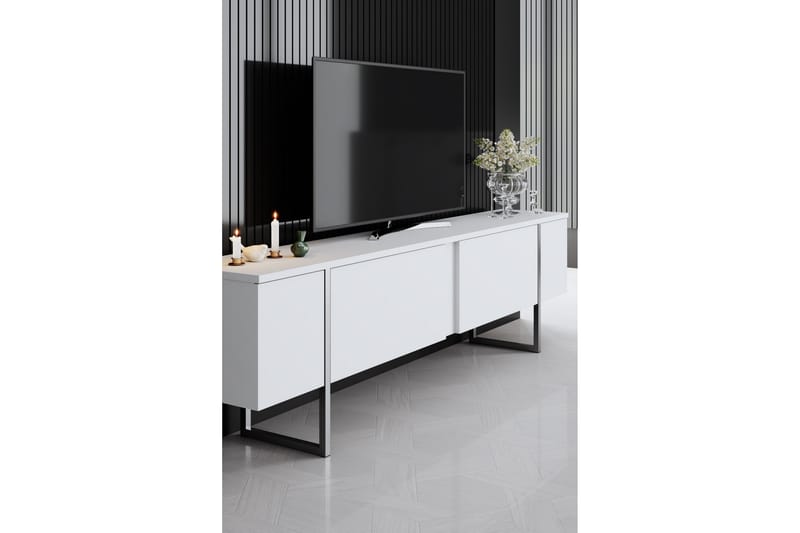 Tv-bänk Luxe 180 cm - Vit/Silver - Möbler - TV- & Mediamöbler - TV bänk & mediabänk