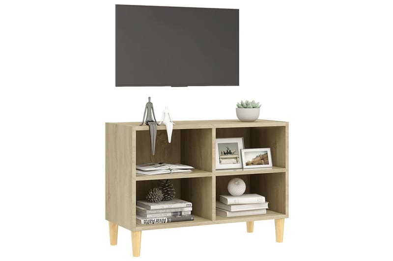 TV-bänk med massiva ben sonoma-ek 69,5x30x50 cm - Brun - Möbler - TV- & Mediamöbler - TV bänk & mediabänk