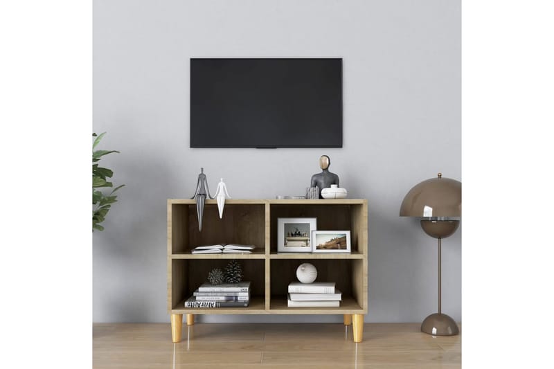 TV-bänk med massiva ben sonoma-ek 69,5x30x50 cm - Brun - Möbler - TV- & Mediamöbler - TV bänk & mediabänk