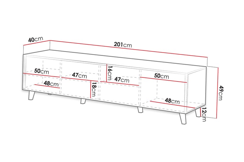 Juniskär Ribbad TV Bänk i trä med förvaring - 40 cm djup 200 cm bred 49 cm hög - Ek - Möbler - TV- & Mediamöbler - TV bänk & mediabänk