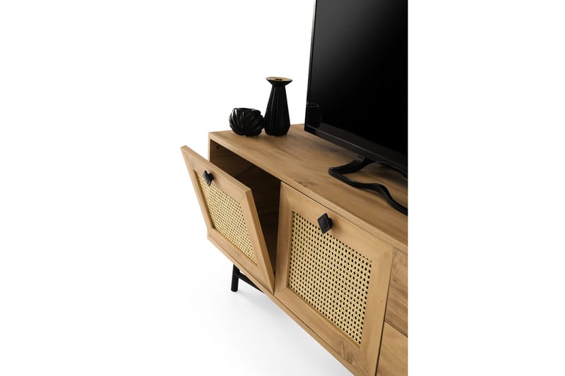 Tv-bänk 140 cm 4 Skåp - Natur/Svart - Möbler - TV- & Mediamöbler - TV bänk & mediabänk