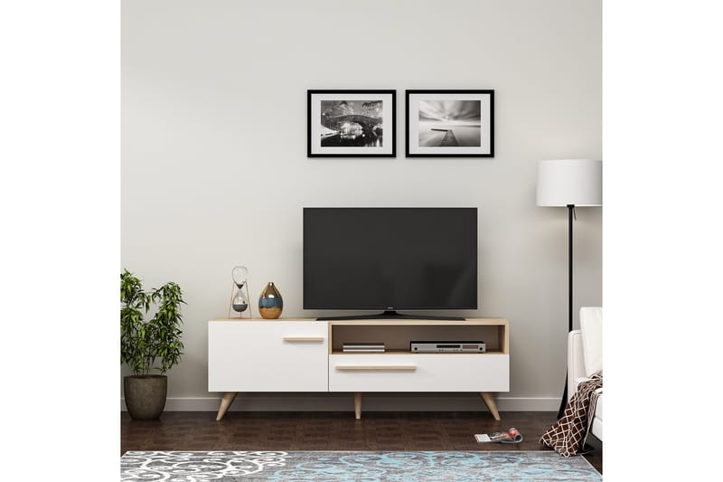 Tv-bänk 150 cm 2 Skåp - Natur/Vit - Möbler - TV- & Mediamöbler - TV bänk & mediabänk