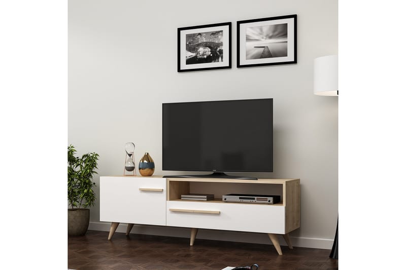 Tv-bänk 150 cm 2 Skåp - Natur/Vit - Möbler - TV- & Mediamöbler - TV bänk & mediabänk